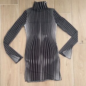 SHEIN Black and White Striped Long Sleeve Turtleneck Dress
